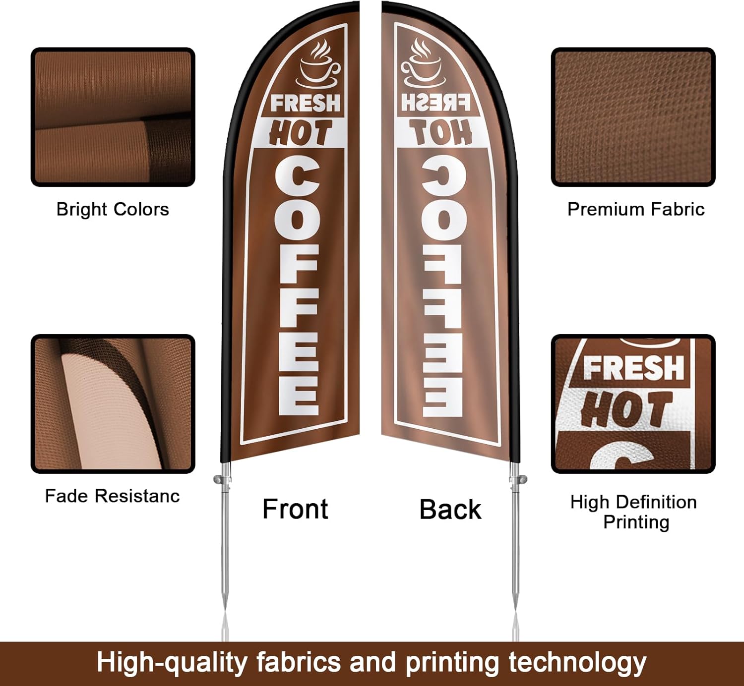 Fresh Hot Coffee Flag for Business, Fresh Hot Coffee 8FT Polyester Advertising Swooper Flag with Aluminium Alloy Flag Pole Kit, Stainless Steel, Ground Spike, Portable Bag