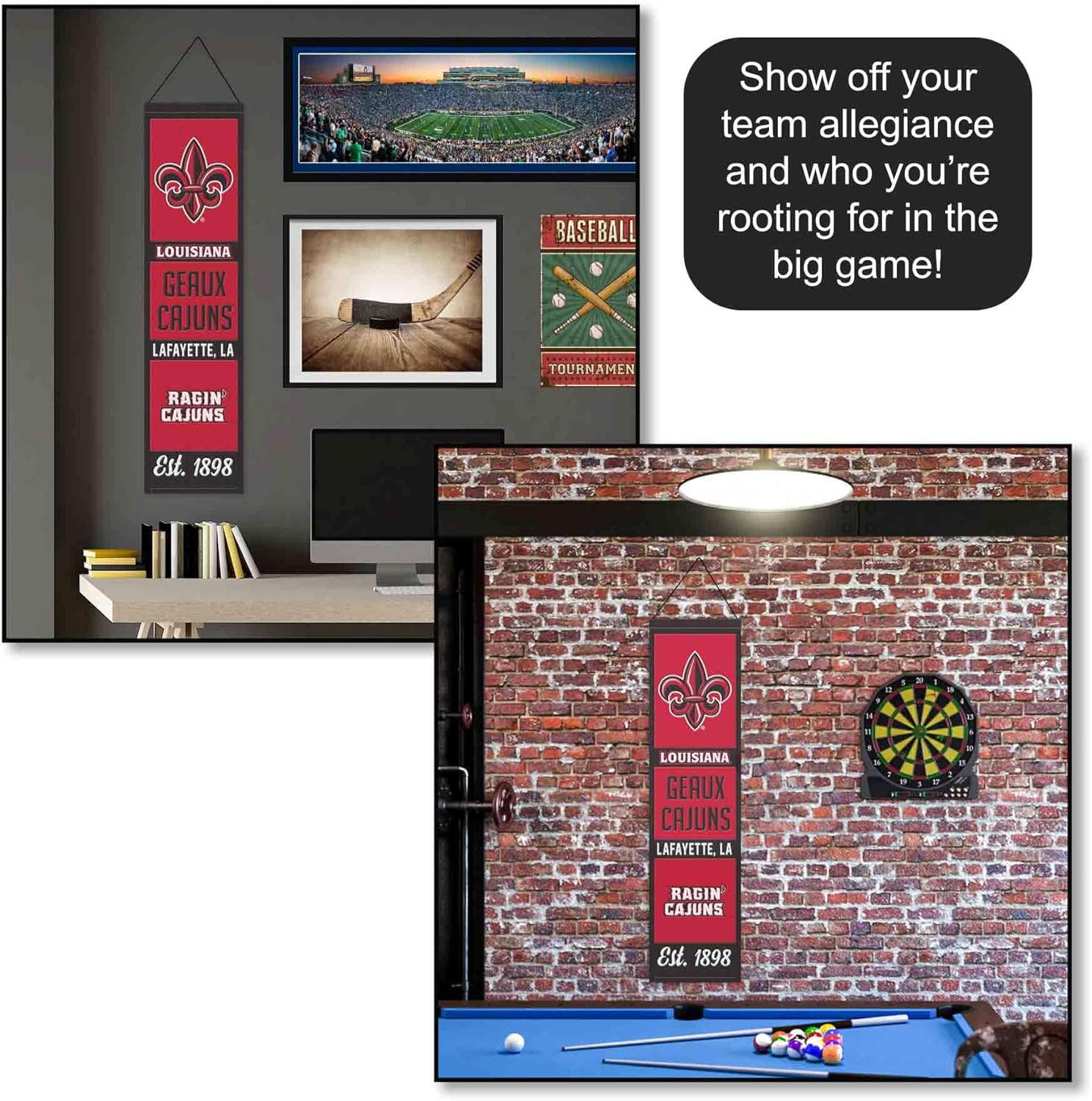 WinCraft University of Louisiana at Lafayette Ragin Cajuns History 8x32 Inch Vertical Wool Embroidered Hanging Banner