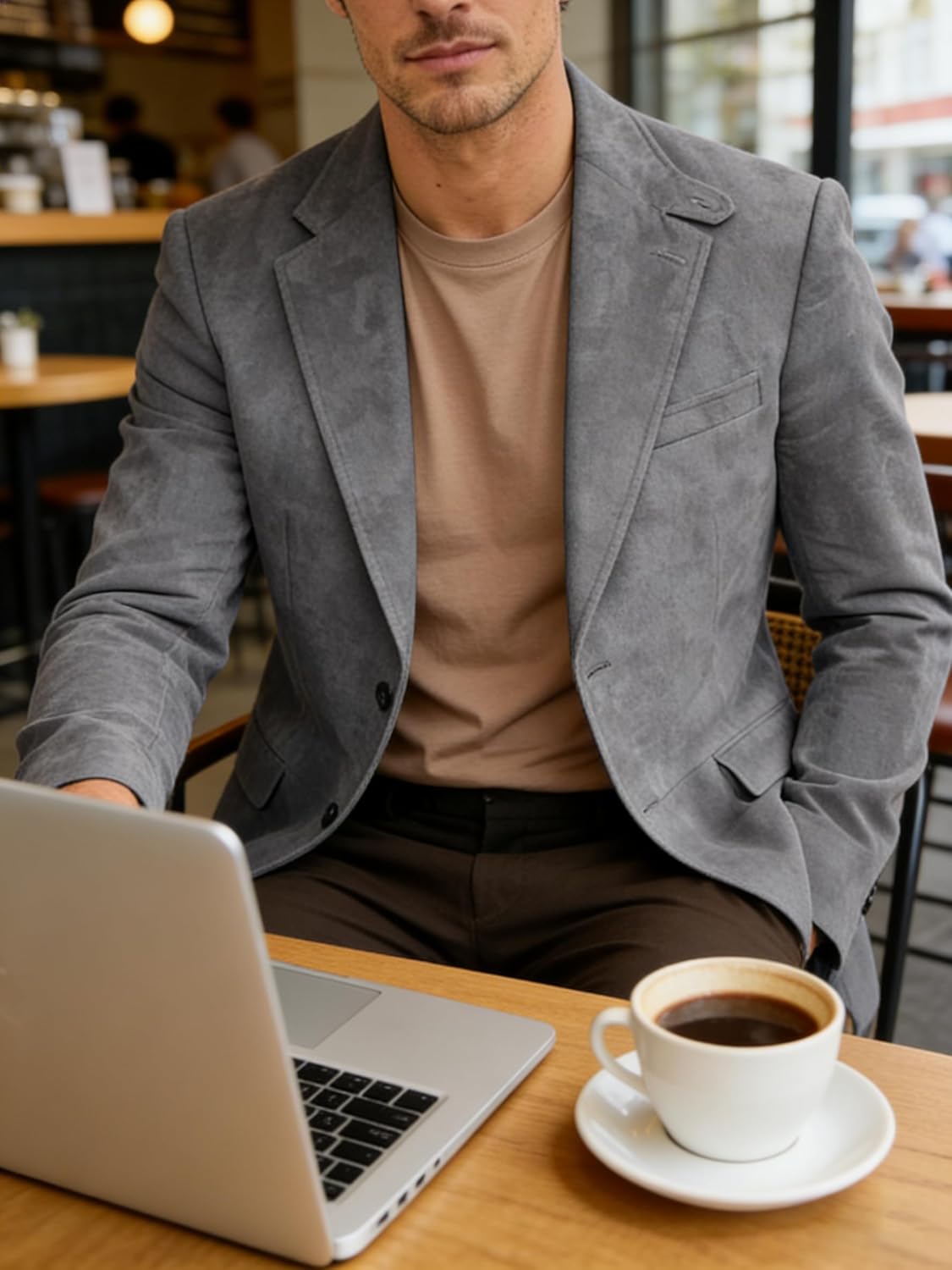 Men Suede Blazer Jacket Casual Blazer for Mens 2 Button Suede Sport Coat for Spring Wedding Dinner Party