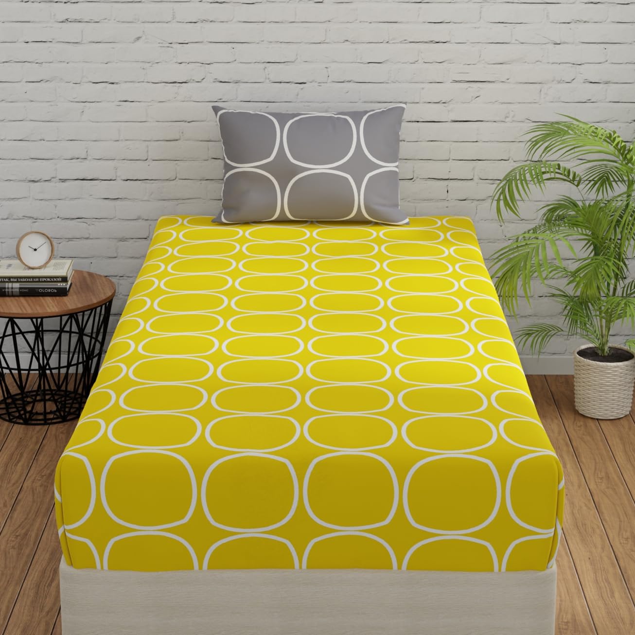 Huesland by Ahmedabad Cotton 144 TC Cotton Single Bedsheet with Pillow Cover - Yellow & Grey (B0BG2F2SHC) Amazon Price History, Amazon Price Tracker