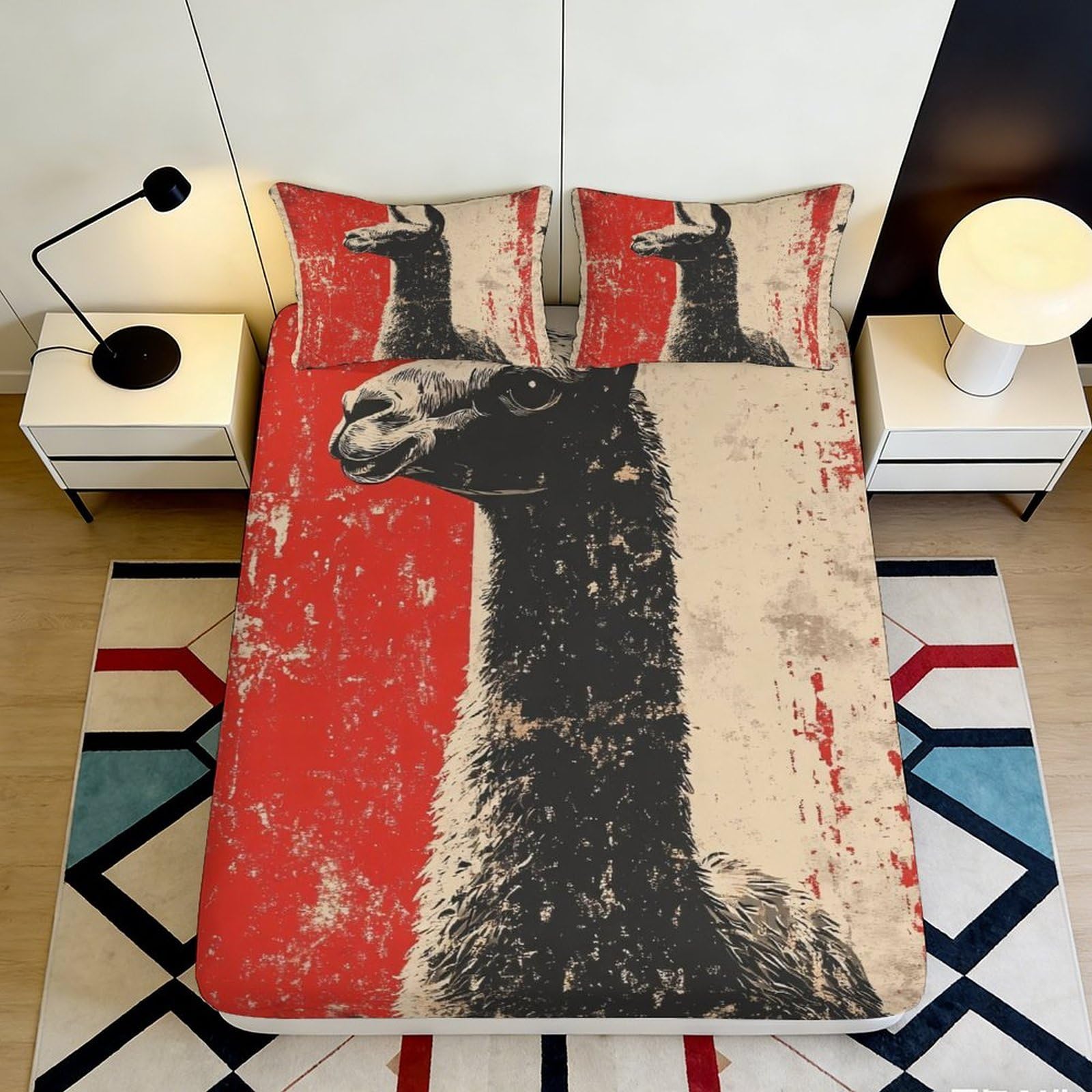 Kzqnxhjprl Style-3 3D Printed Llama Art Fitted Sheet Microfiber Soft Washable Retro Alpaca Bed Cover For Bedroom Guest Room Decor 90X200x25cm