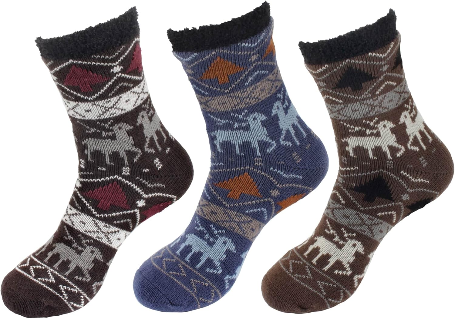 BambooMN Men's Cabin Double Layer Thick Soft Warm Fuzzy Comfy Home Socks, 3 Pairs