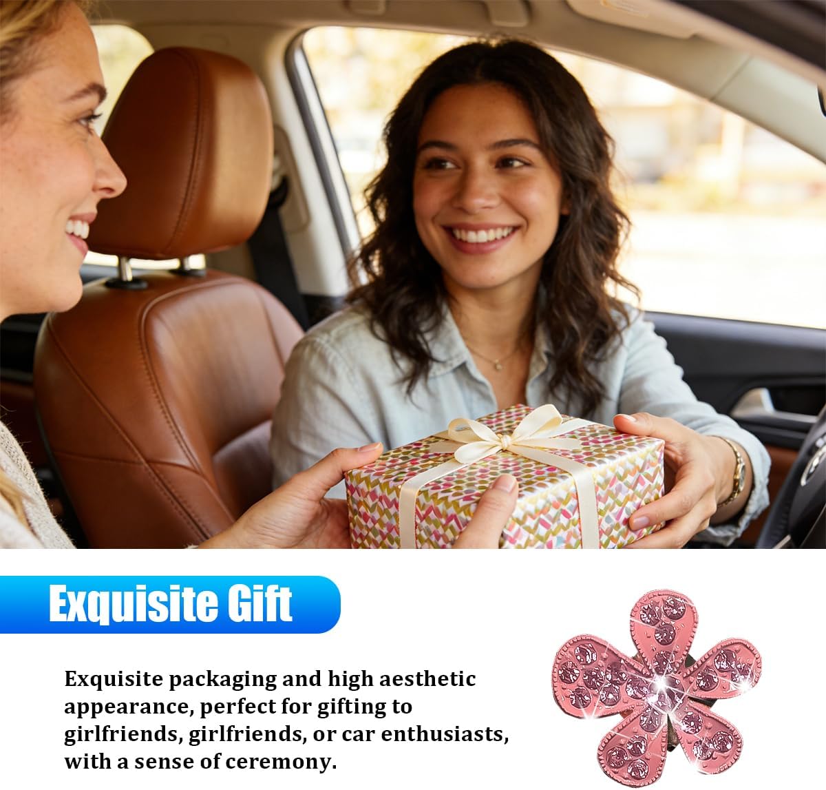6PCS Bling Daisy Flower Car Air Vent Clip, Cute Sparkling Rhinestone Floral Vehicle Vent Outlet Clamp Decor, Diamond Girly Auto Air Conditioning Clip, Universal for Vehicles (Pink) image 5