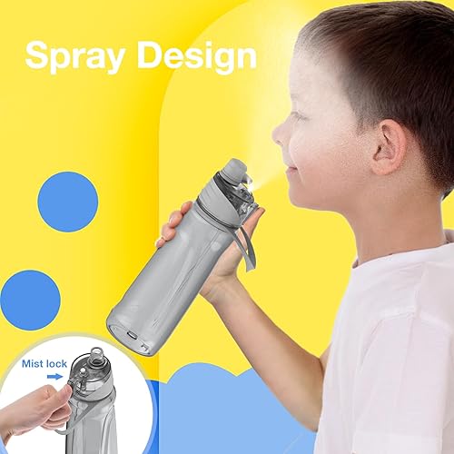 Miniatura 6 de FEIJIAN Botella de agua de niebla, botella de agua deportiva de 22 onzas con función de niebla y sorbo 2 en 1, botellas de agua de plástico sin BPA,
