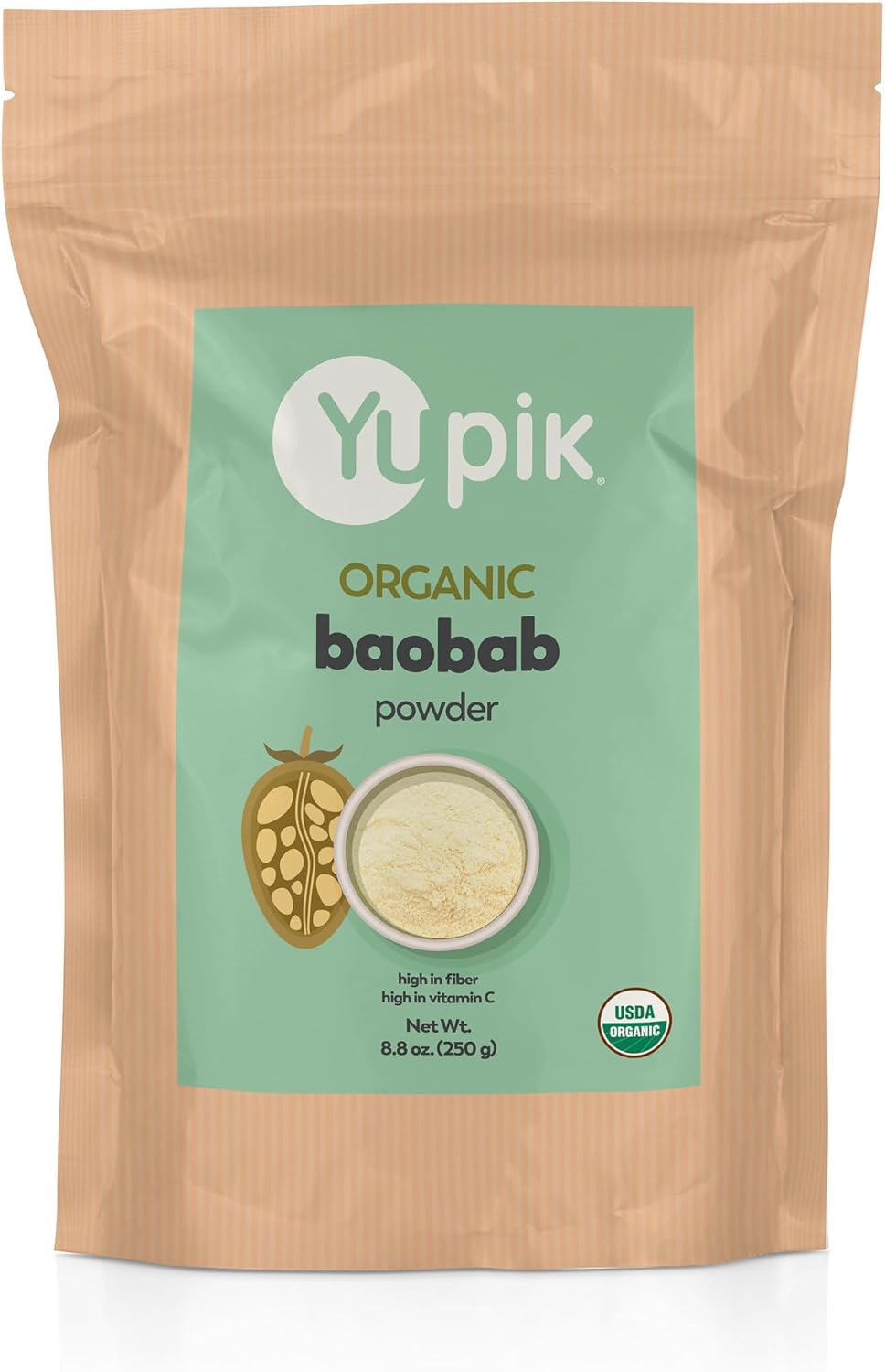 Yupik Organic Baobab Powder 250g, USDA Certified, Non-GMO, Vegan, Gluten-Free, Kosher, High in Fiber, Potassium & Vitamin C, Tart Superfood for Smoothies, Juices & Baking