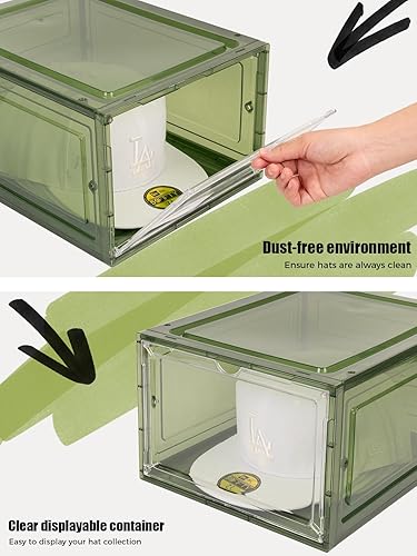 Miniatura 47 de Paquete de 6 cajas organizadoras de sombreros, apilables transparentes para gorras de béisbol, contenedores con puerta magnética para sombreros