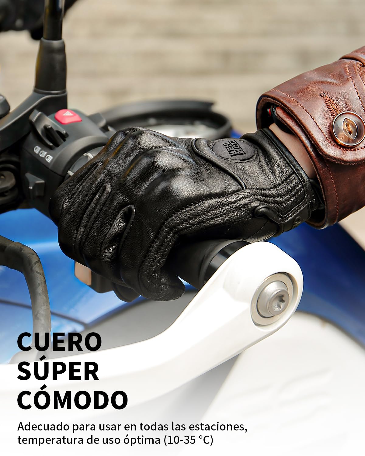 KEMIMOTO Guantes Cuero Moto Hombres y Mujeres, Protector de Nudillos, Pantalla Táctil y Transpirable, de Dedos Completos para Motocross, Tiro