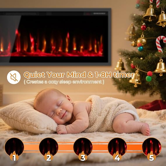 Quiniver 42 Inch Inset Electric Fire Wall Recessed Mount Fireplace Heater