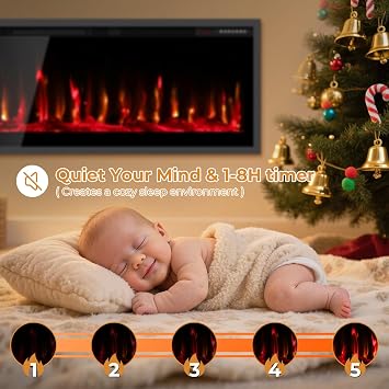 Quiniver 42 Inch Inset Electric Fire Wall Recessed Mount Fireplace Heater