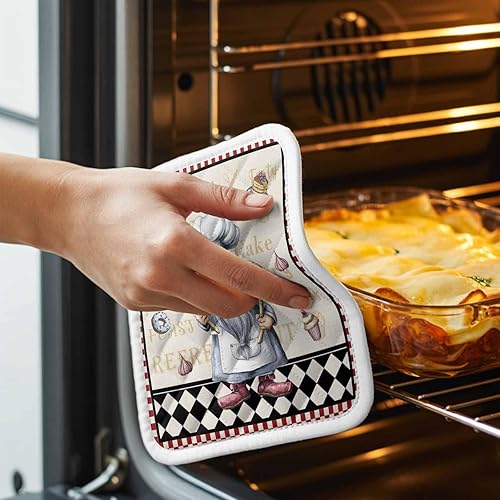 Vista 2 de Kitchen Chef - Gnomos para ollas de cocina, retro, rojo y blanco, a cuadros, para postre, con bucle, aislamiento térmico, guantes de horno