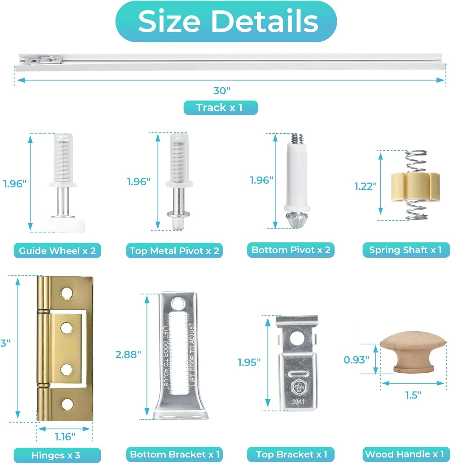 30 inch bifold door hardware kit with track, closet door track repair tool kit, metal track kit for bi-fold door use (30 inch)
