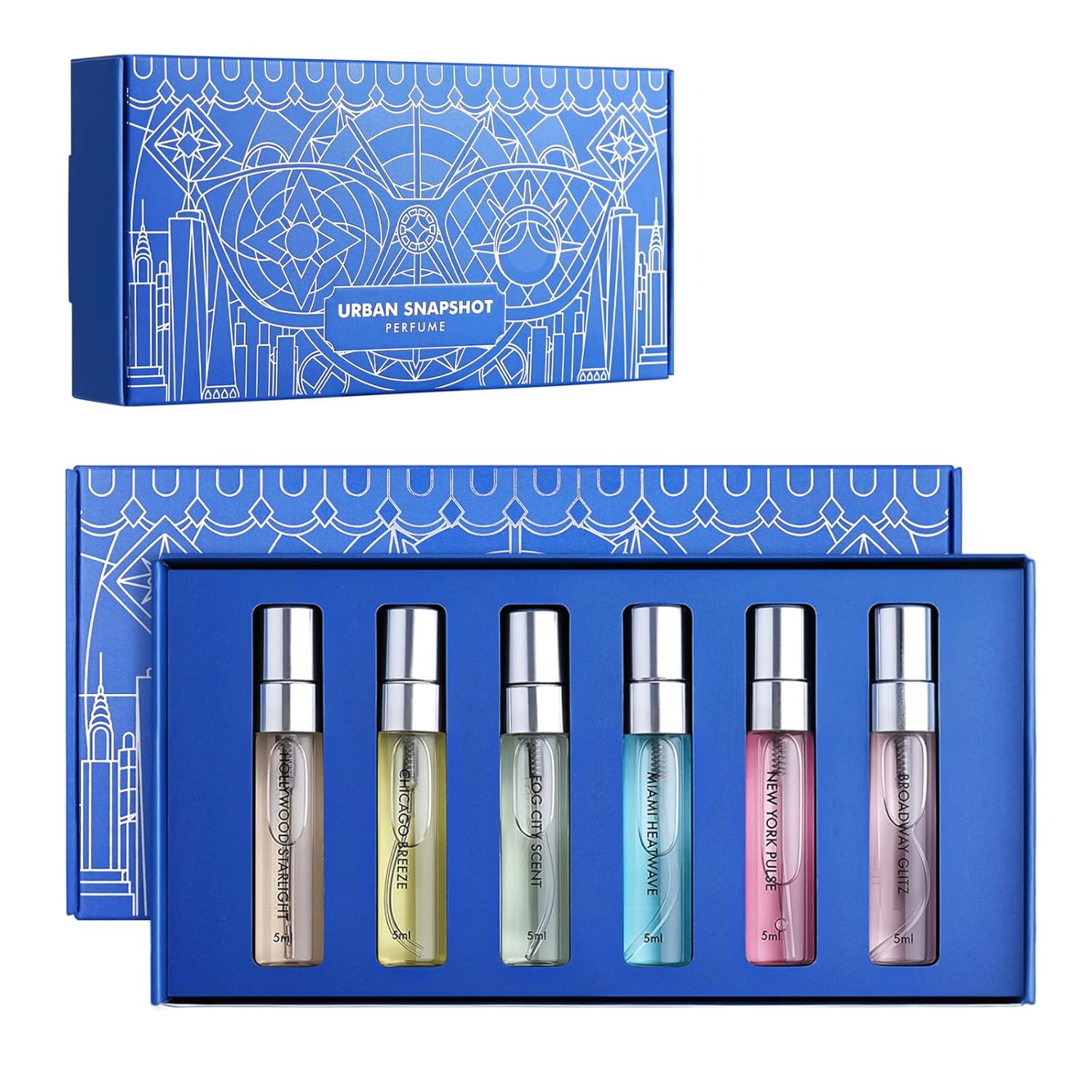 Roseye Urban Snapshot Perfume Sample Kits, 6-Piece Unisex Fragrance Discovery Kit, Travel Size Mini Perfume Gift Set for Men & Women, Variety Pack with Scent Cards, Christmas& Birthday Gift Idea