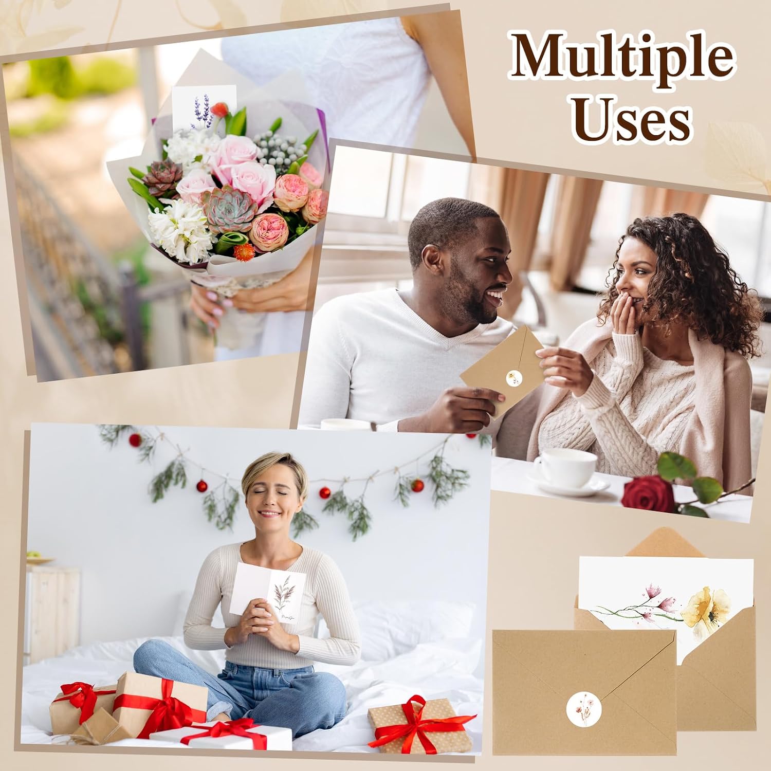 Motiskyy 100 Pack Blank Greeting Cards and Envelopes 4 x 6 Watercolor Wildflowers Blank Greeting Card and Envelopes with Stickers Note Cards 10 Assorted Floral Design for All Occasions (Floral)