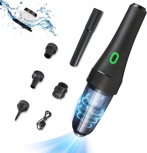 LUCKYERMORE Aspiradora de coche inalámbrica, 6000 Pa potente succión mini aspiradora con filtro HEPA lavable, aspiradora de mano húmeda y seca