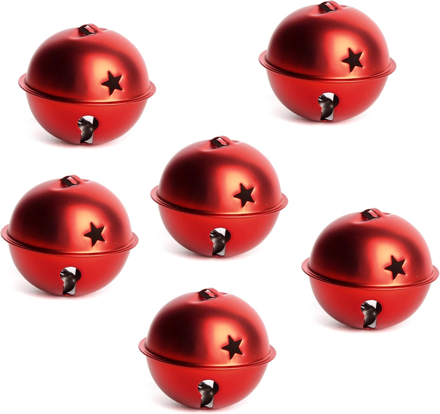 Group of 6 Red Star Cutout Reindeer Sleigh Bells by Factory Direct Craft - Red Bells for Holiday Decorating and Christmas Displays