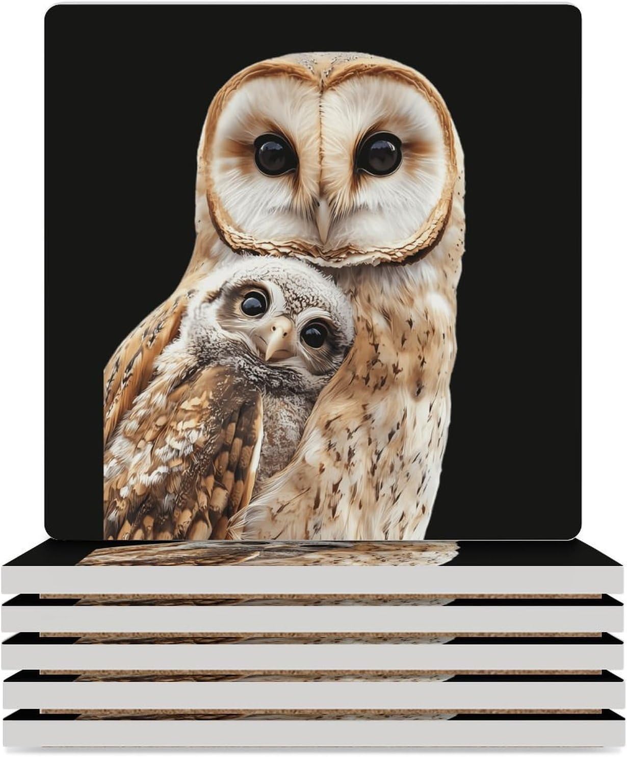 Owl Mama and Little Funny Ceramic Coasters for Drink Absorbent Cup Holders Tabletop Protection