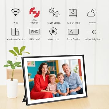 FRAMEO Digital Photo Frame 15.6 Inch Extra Large WiFi Digital Photo Frame with 32 GB 1920 x 1080 IPS HD Touchscreen Desktop &Wall Mounting Share your precious moments instantly with Frameo APP
