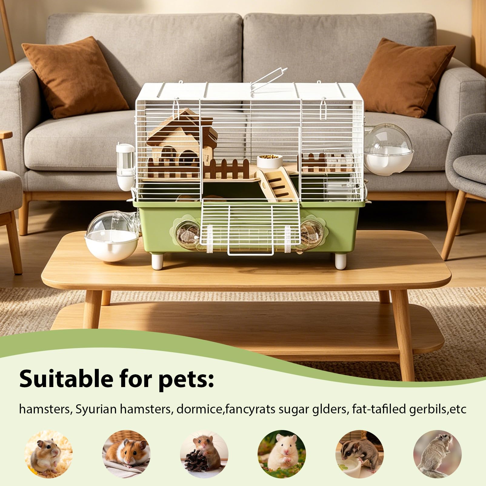 Hamsterkäfig, Nagerkäfig, Kleintierkäfig, Trainingshaus, Acryl, transparent | tragbarer Aufbewahrungs-Spielplatz, Hamster-Rad-Gehege für Zuhause, Reisen, 47.5*30*32.5cm