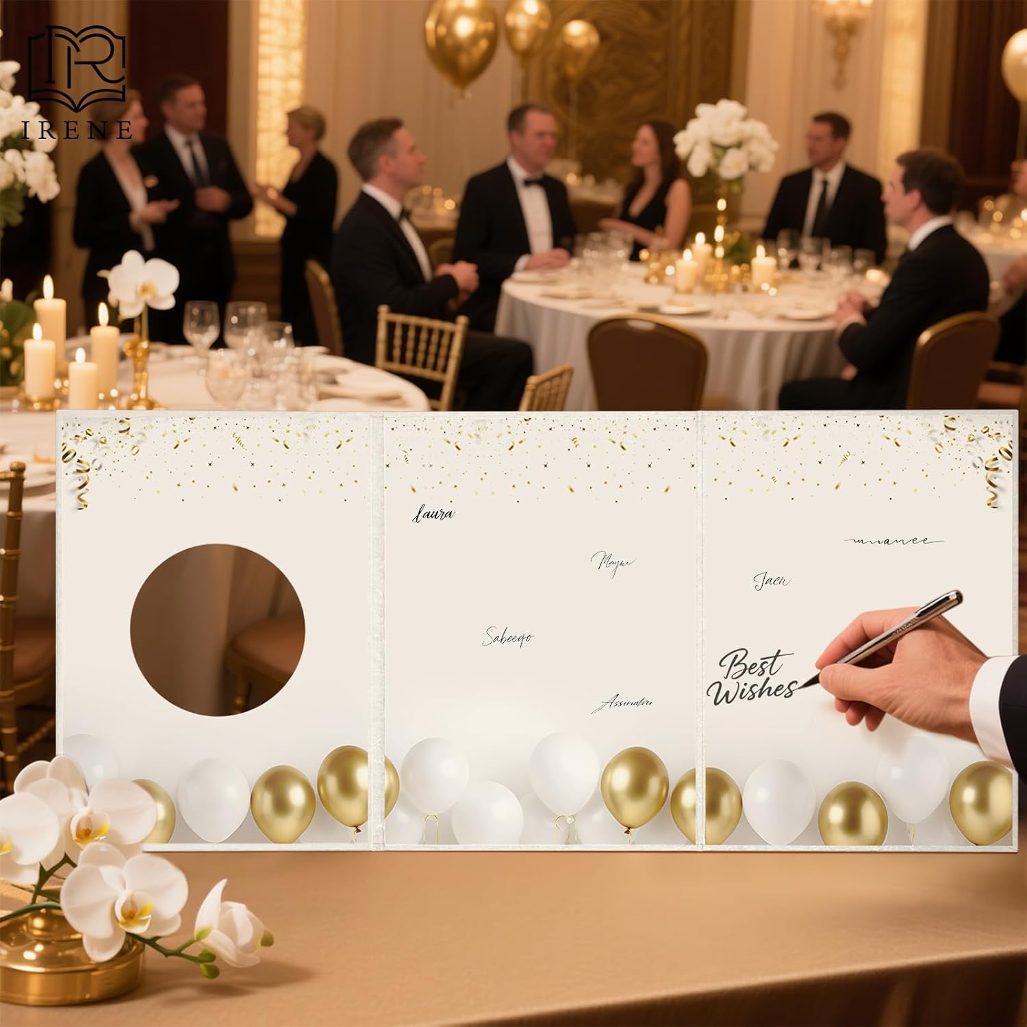 IRENE Guest Book for DIY, Blank White Gold Party Decoration Sign Book Alternative for Wedding, Birthdays, Graduation, Baby Showers, Quinceanera, Farewell, Retirement Celebration Party - Image 6