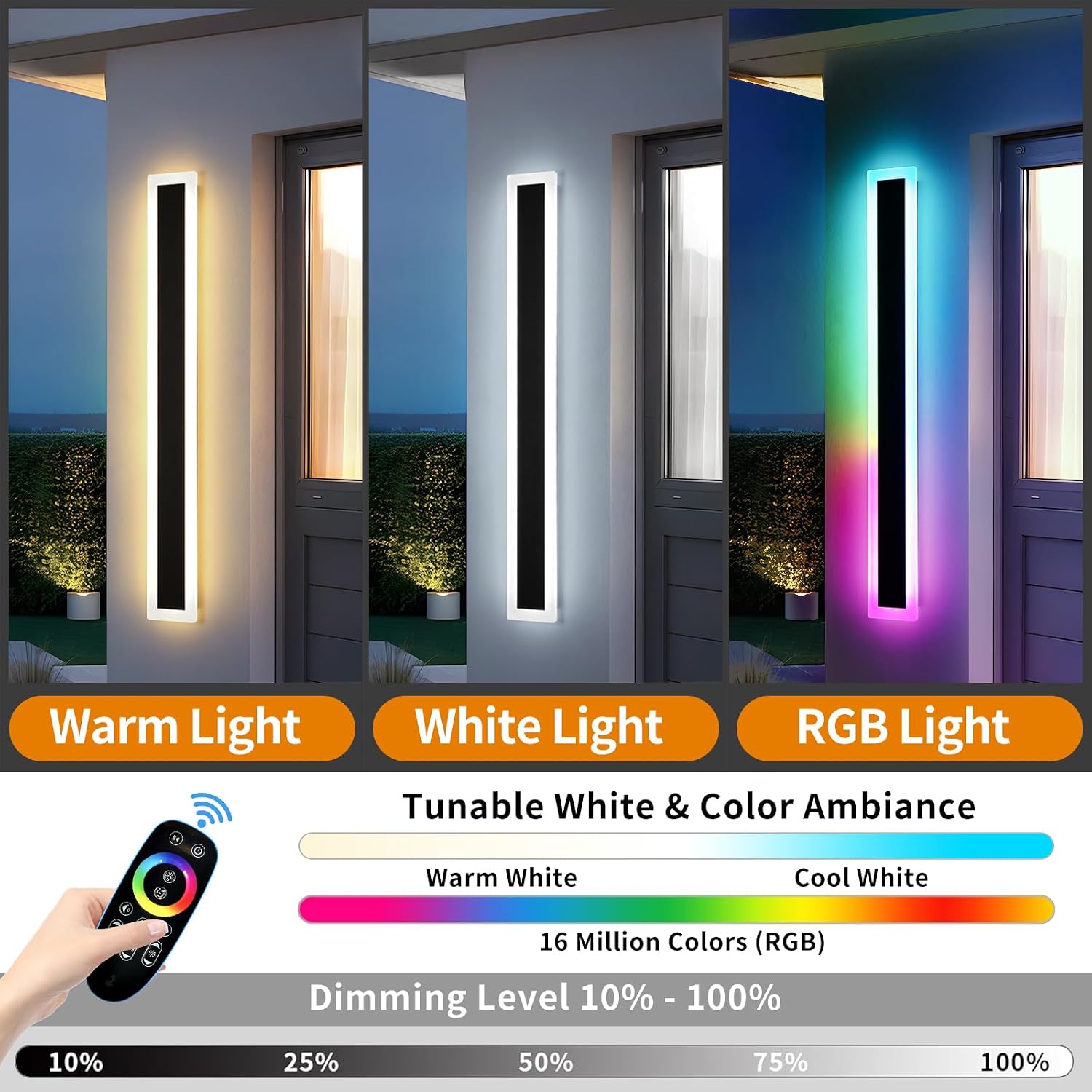 Mikeru Upgraded Widened RGB Long LED Wall Lights, 2Pack 31.4inch Outdoor Sconces RGB/Warm/White Dimmable Outdoor Wall Lights Exterior Front Porch Light Ip65 Waterproof Wall Sconce with Remote Control