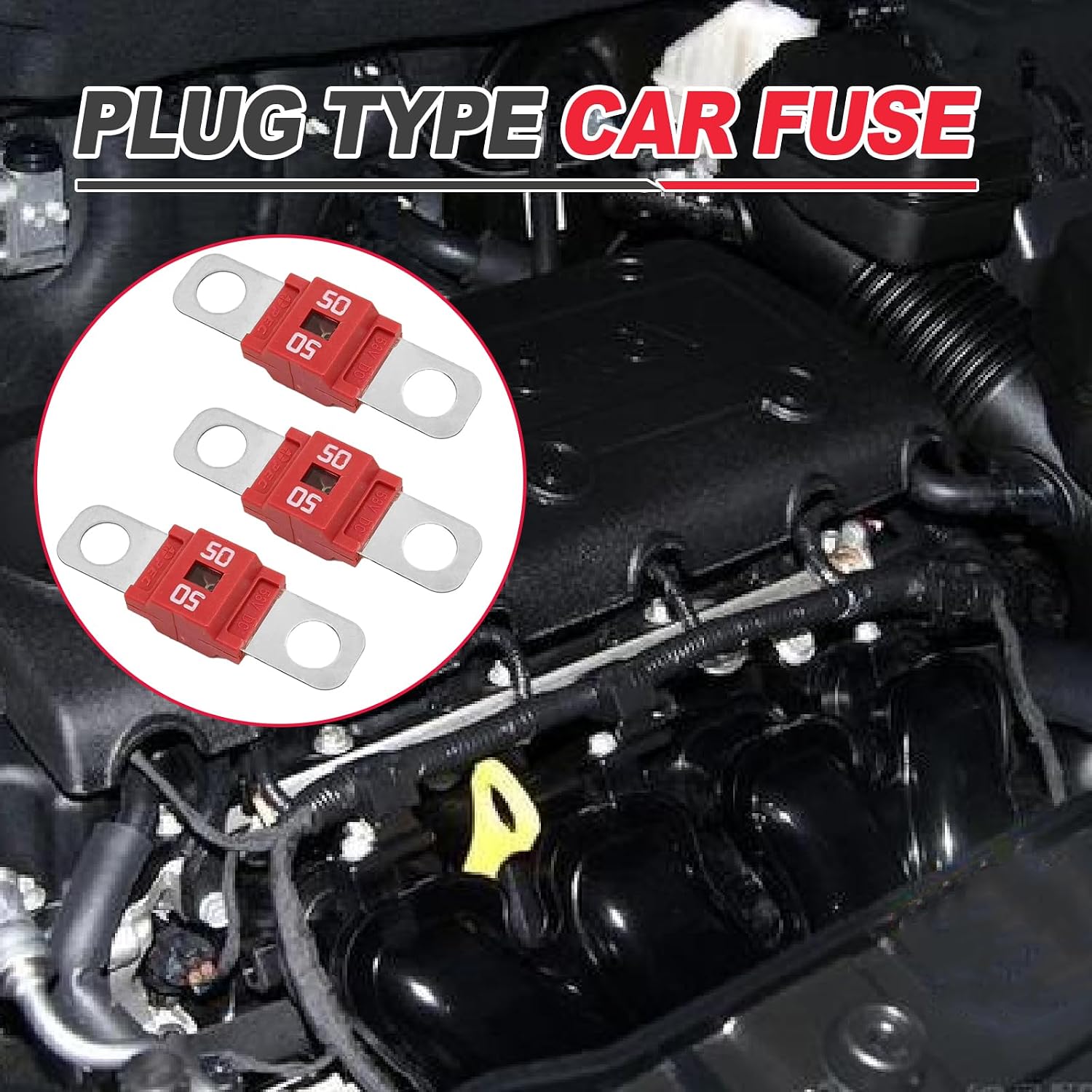 Pack of 3 AMI/Midi Fuse 50 Amp High Current Fuse Bolt-on, Universal for Cars, Trucks, Buses, Construction Vehicles, Caravans, Passenger Cars, Electrocar Golf Cart, Car Midi Bolt-on Assortment Kit