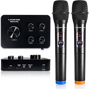 Sound Town Wireless Microphone Karaoke Mixer System with HD ARC, Optical, AUX, Bluetooth - Supports Smart TV, Media Box, Sound Bar (SWM15-PRO)