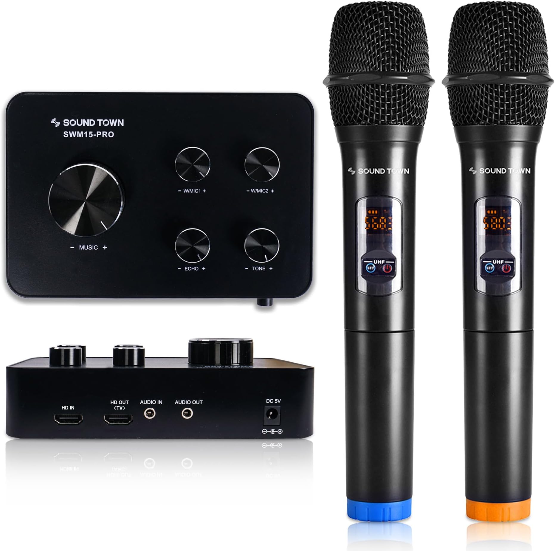 Wireless Microphone Karaoke Mixer System with HD Audio Return Channel, Optical, AUX, Bluetooth - Supports Smart TV, Media Box, Sound Bar (SWM15-PRO)