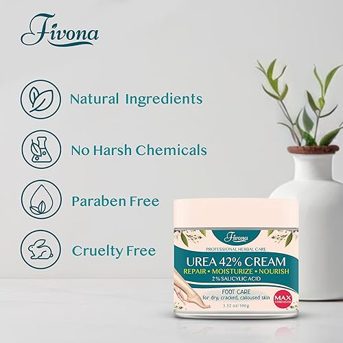 Miniatura 8 de FIVONA Crema de urea al 42% con 2% de ácido salicílico, crema de pies para pies, máxima fuerza con árbol de té y extractos de aloe vera, loción para
