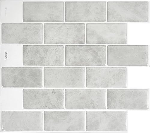 SMART TILES Protector contra salpicaduras para despegar y pegar, 10 hojas de 10.95 x 9.70 pulgadas, adhesivo 3D para cocina, baño, azulejos de