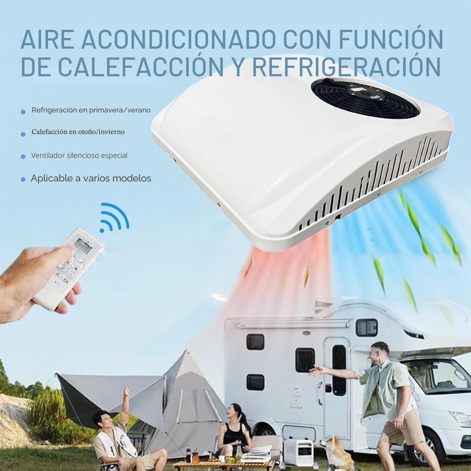 Autocaravana Aire Acondicionado 12V-220V, Aire Acondicionado Caravana con Refrigeración Y Calefacción, para Caravana, Camionetas, Autocaravanas, Camiones, Incluye Mando a Distancia(12v)