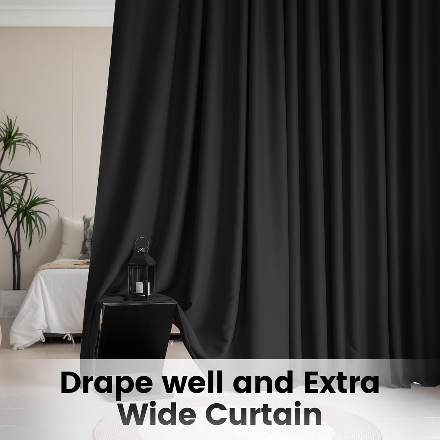 Room Divider Blackout Ceiling Track Curtains with Hook, Floor to Floor Theater Curtains for Living Room Bedroom(1Panel, Black, W8.3ft x H8ft)