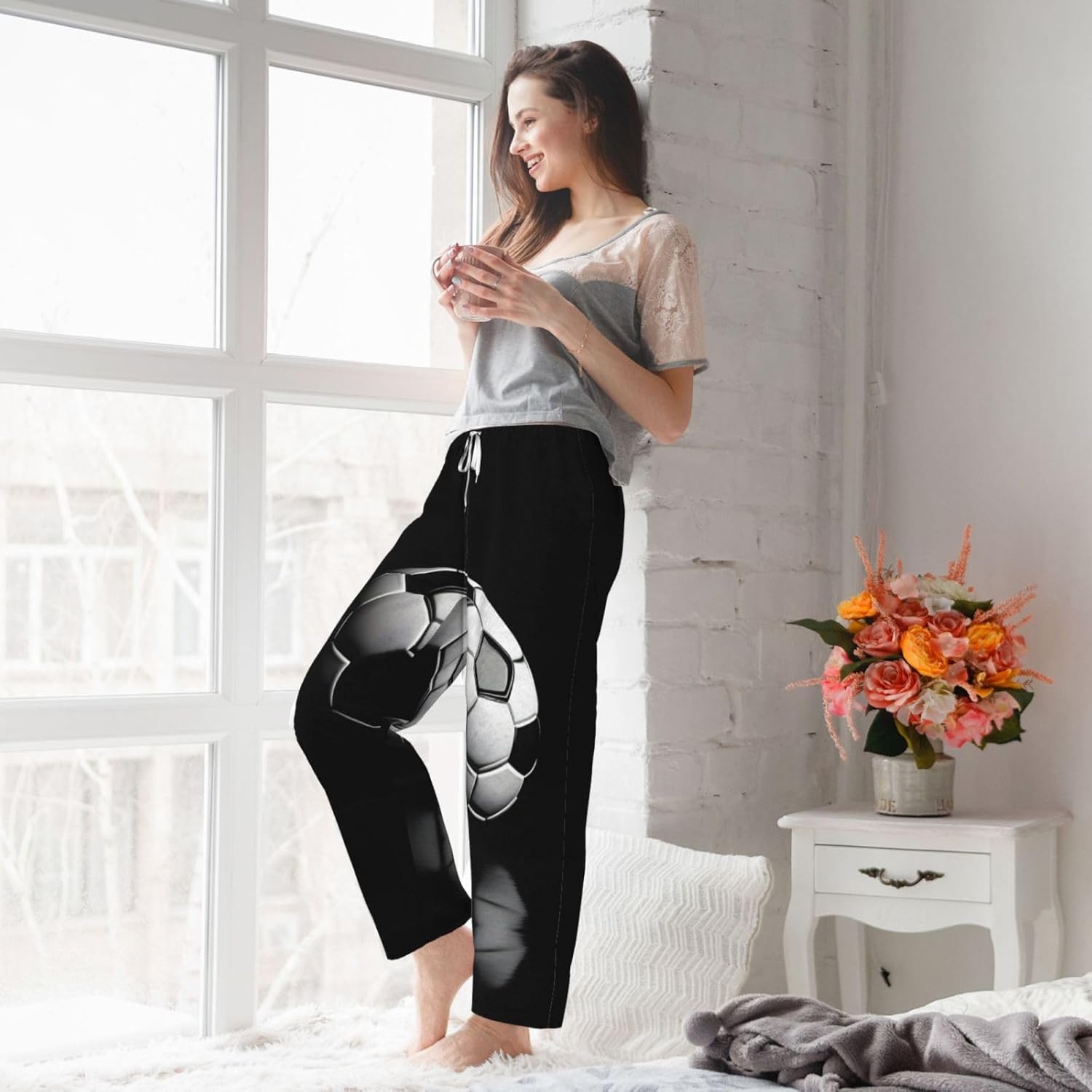 I Like Soccer Print Cozy Christmas Pajama Pants,Flannel Pajama Bottoms,Cater To Various Body Types
