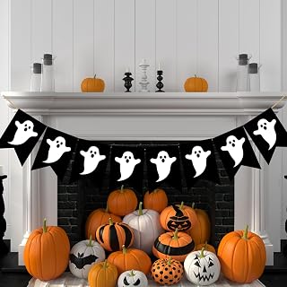 Halloween Ghost Burlap Banner Boo Bunting Banner Spooky Garland Banner Black Halloween Party Banner Trick or Treat Garland Bunting Happy Halloween Hanging Banner for Home Mantel Party Decor
