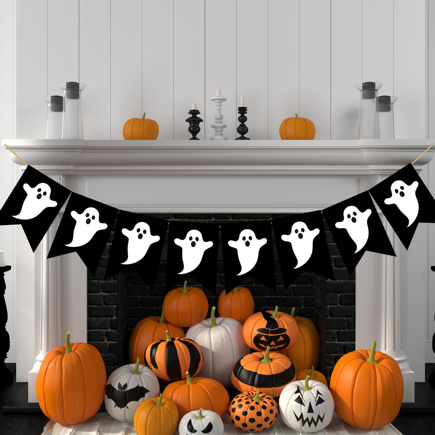 Doumeny Halloween Ghost Burlap Banner Boo Bunting Garland Spooky Garland Banner Black Party Banner Trick or Treat Bunting Flag Happy Halloween Hanging