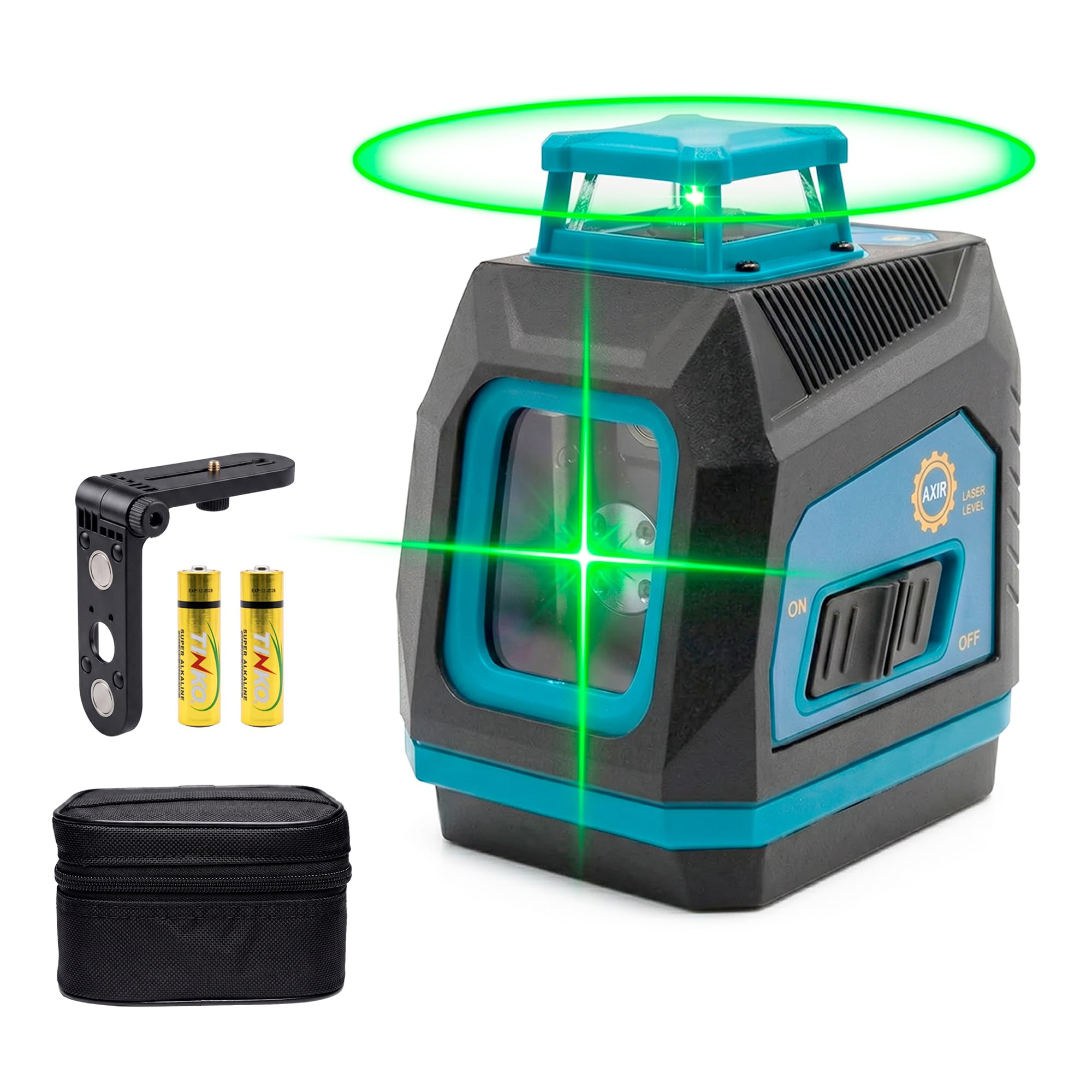 Nivel Láser Autonivelante 360 Grados, Nivelador Láser Verde 5 Líneas, 2 x Pilas, Soporte Mágnetico, Montaje en Pared, Nivel Láser Profesional