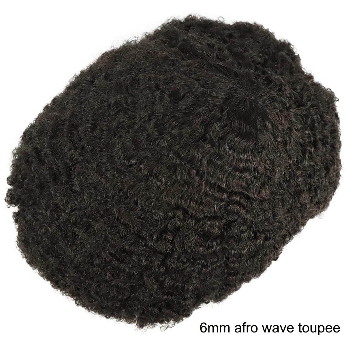 HAPPY&CC 6MM Wave Afro Men Toupee Human Hair Thin Skin PU Indian Quality Virgin Human Hair Mens Hairpieces Toupee Hair Replacement Men Wig