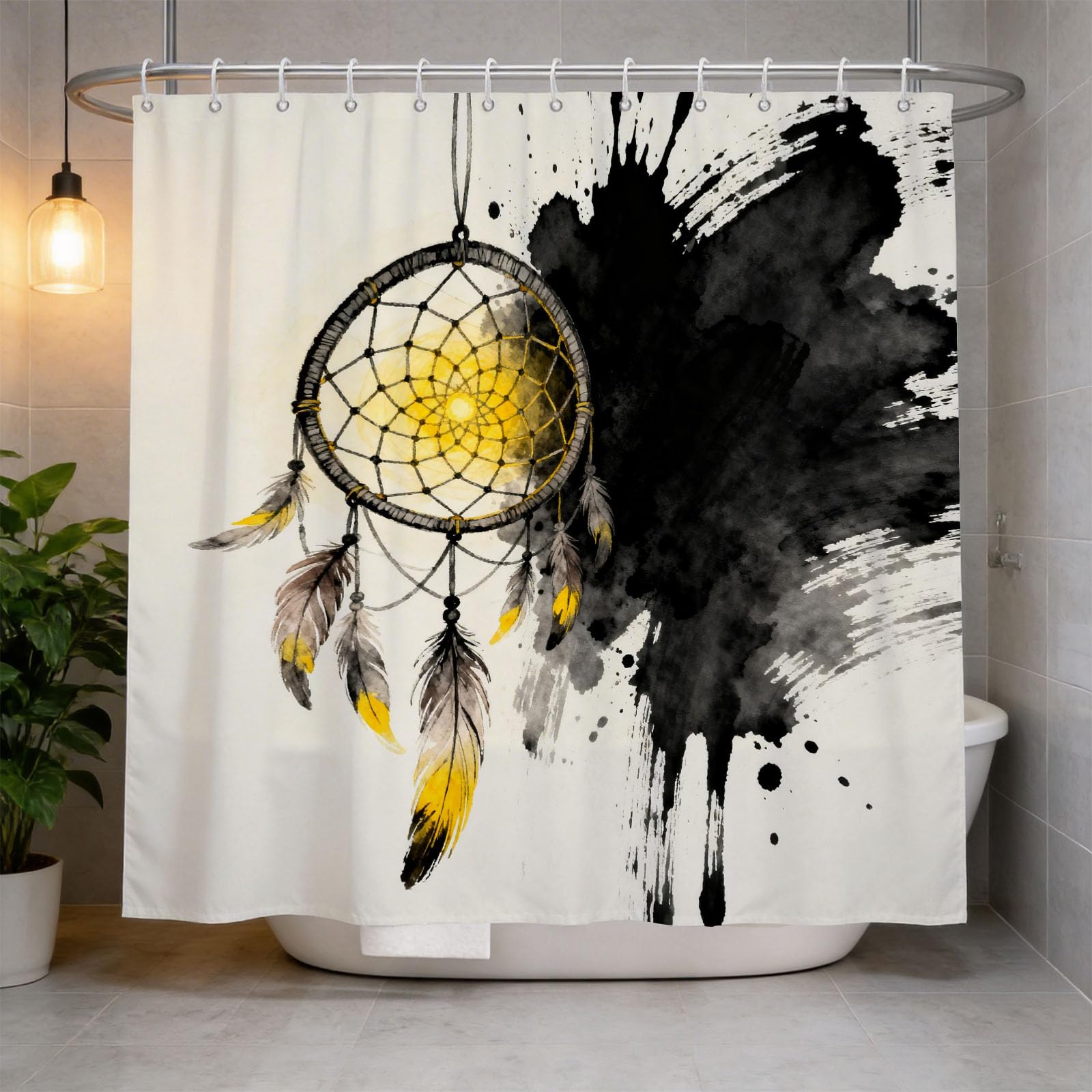 Hongduo 3D Feather Shower Curtain for Stalls Bathtubs Simple Themed Bathroom Decor Shower Curtain Set Polyester Fabric Waterproof 120x180cm/48X71 Inch with Hooks