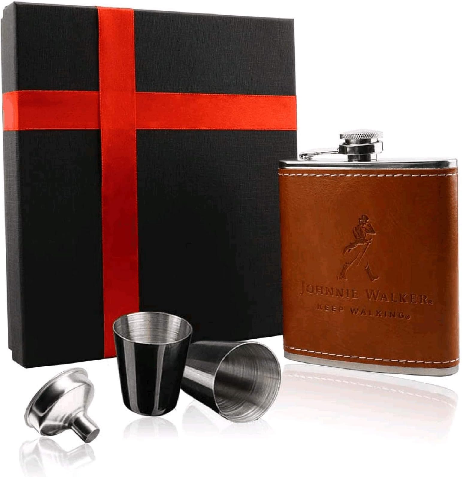 OneBom OneBom Pocket Flask, Leather Hip Liquor Flask Set with Shot Glass & Funnel, for Groomsmen Wine Lover`s Gift Box (Yellow)