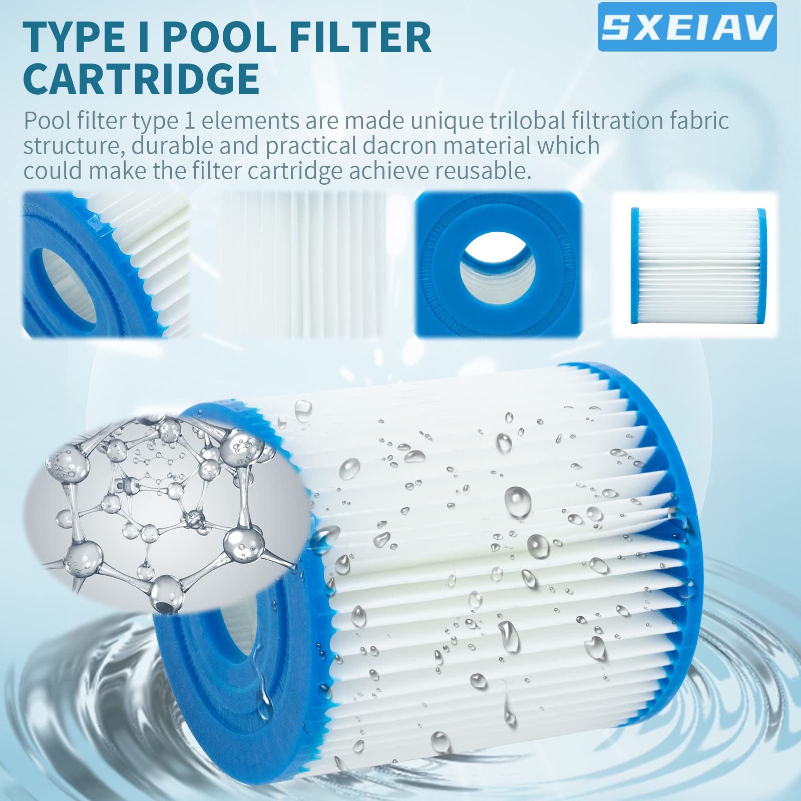 Cartouche de filtre de piscine de type I, cartouche de filtre de rechange pour 58093 | Lot de 8 pompes filtrantes RX330 pour filtre de piscine, pour pompes de filtration de 100/1000 gal/h