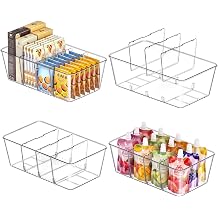 4 Pack Pantry Organization and Storage Bins with Removable Dividers