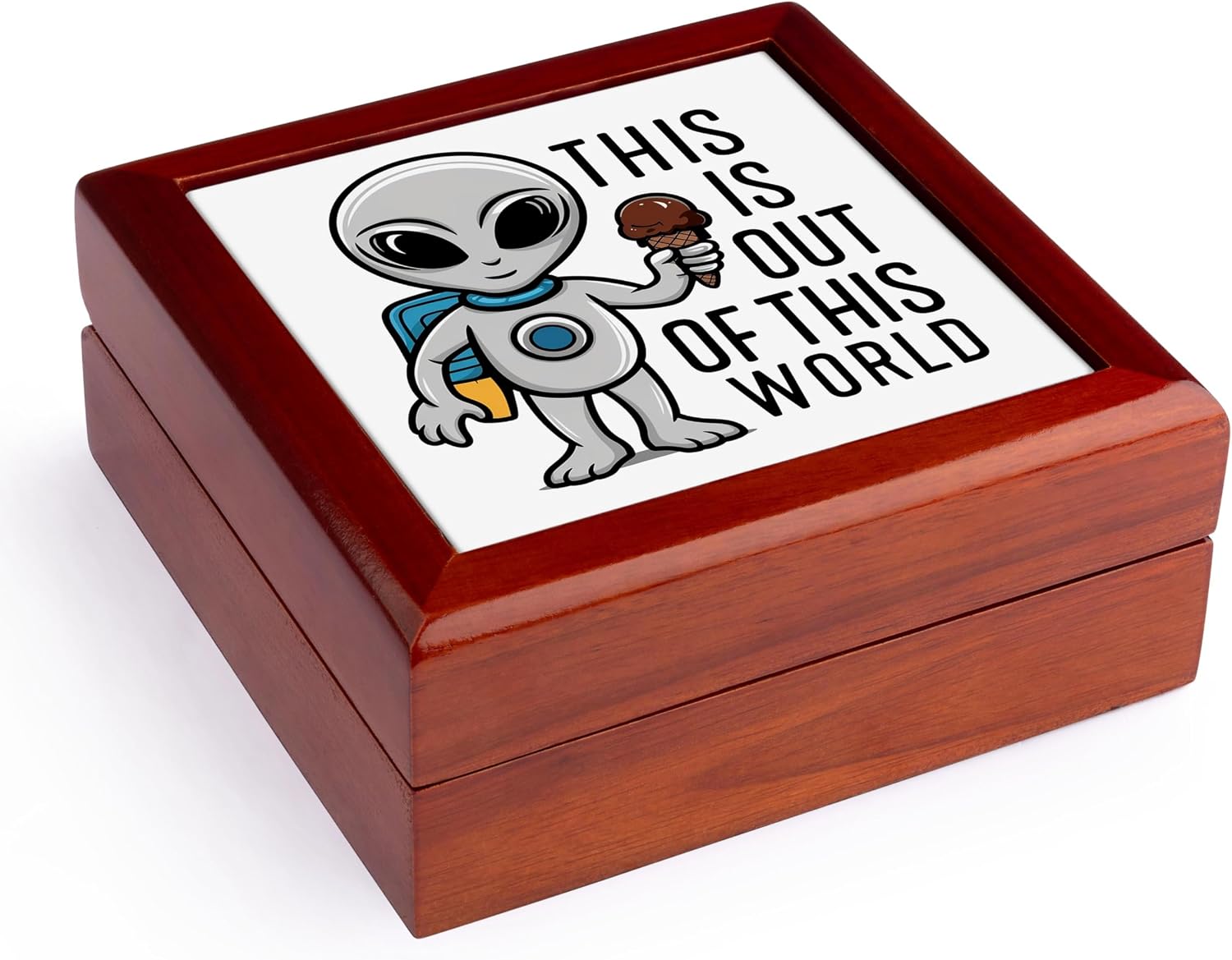 3dRose Funny Space Alien Eating Jewelry Box 7 x 7 inch with 4 inch tile