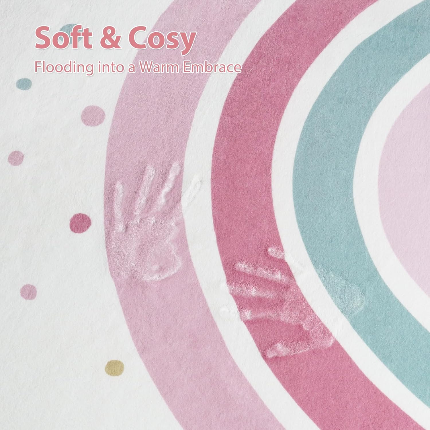 STARUIA Pink Round Rug for Girls, 5 Ft Rainbow Kids Rug for Nursery, Colorful Washable Rugs for Bedroom, Non-Slip Circle Time Rugs Soft Polka Carpet for Kids Room Princess Castle