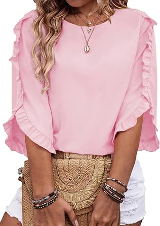 Eytino Womens Plus Size Tops Crewneck 3/4 Sleeve Dressy Casual Blouses