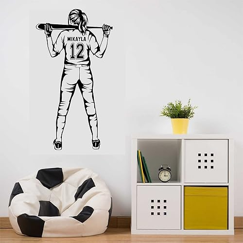 Miniatura 2 de Calcomanía de vinilo personalizada para pared de jugador de sóftbolbéisbol de tamaño completo, elige tu nombre y números, calcomanías de vinilo