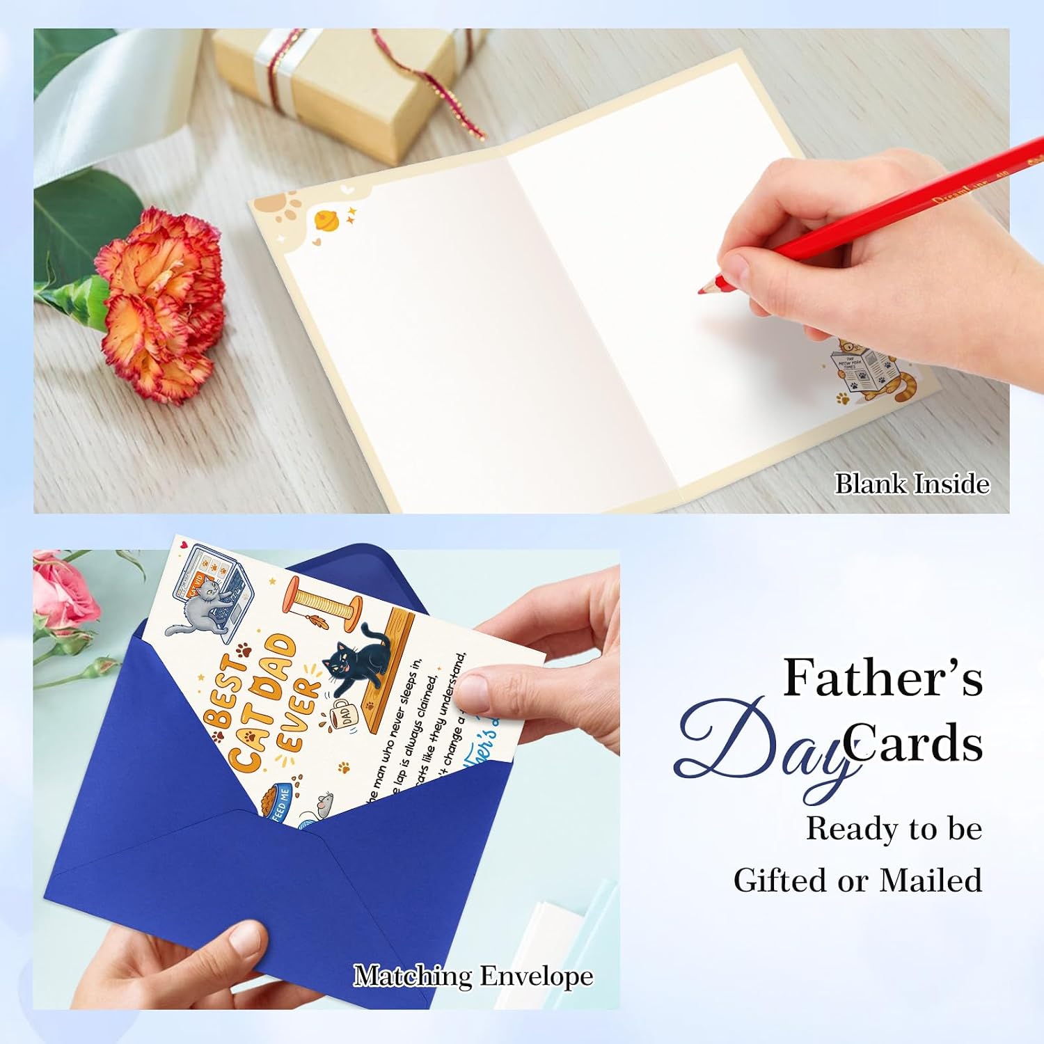 FaCraft Funny Fathers Day Card from Cat - 8x5.5 Best Cat Dad Ever Humorous Happy Fathers Day Card for Husband, Grandpa - Unique Pet Parent Gift Set with Envelope, Seal from Daughter Son image 5