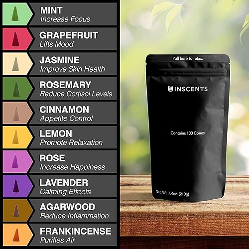 Miniatura 2 de Conos de incienso esenciales relajantes para reflujo, 100 % aromas naturales, paquete de 100 unidades, mejora la meditación y la atención plena,