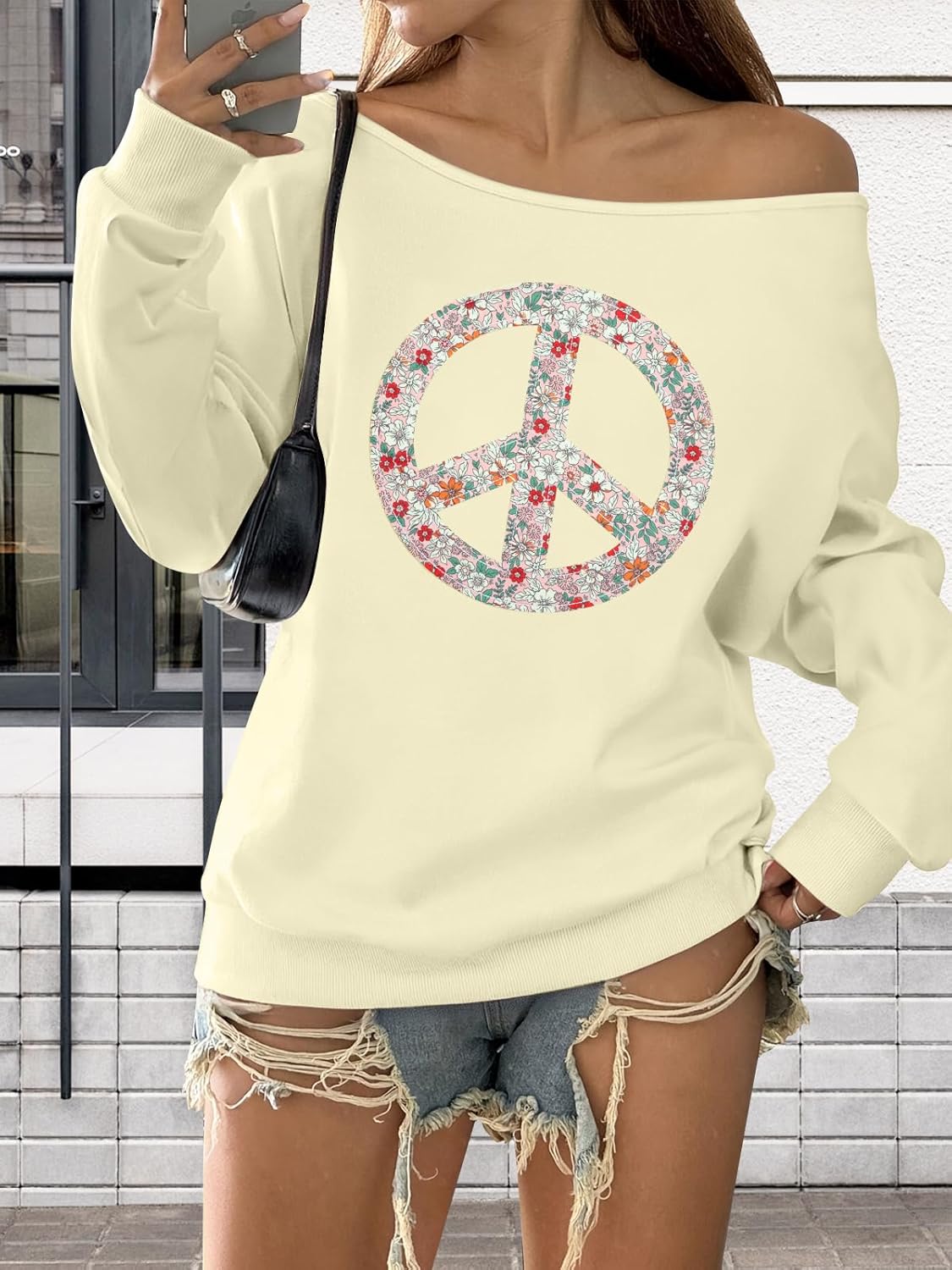 MYHALF Off the Shoulder Sweatshirt for Women Y2K Bow Graphic Pullover Tops Drop Shoulder Long Sleeve Cute Sweaters - Image 6