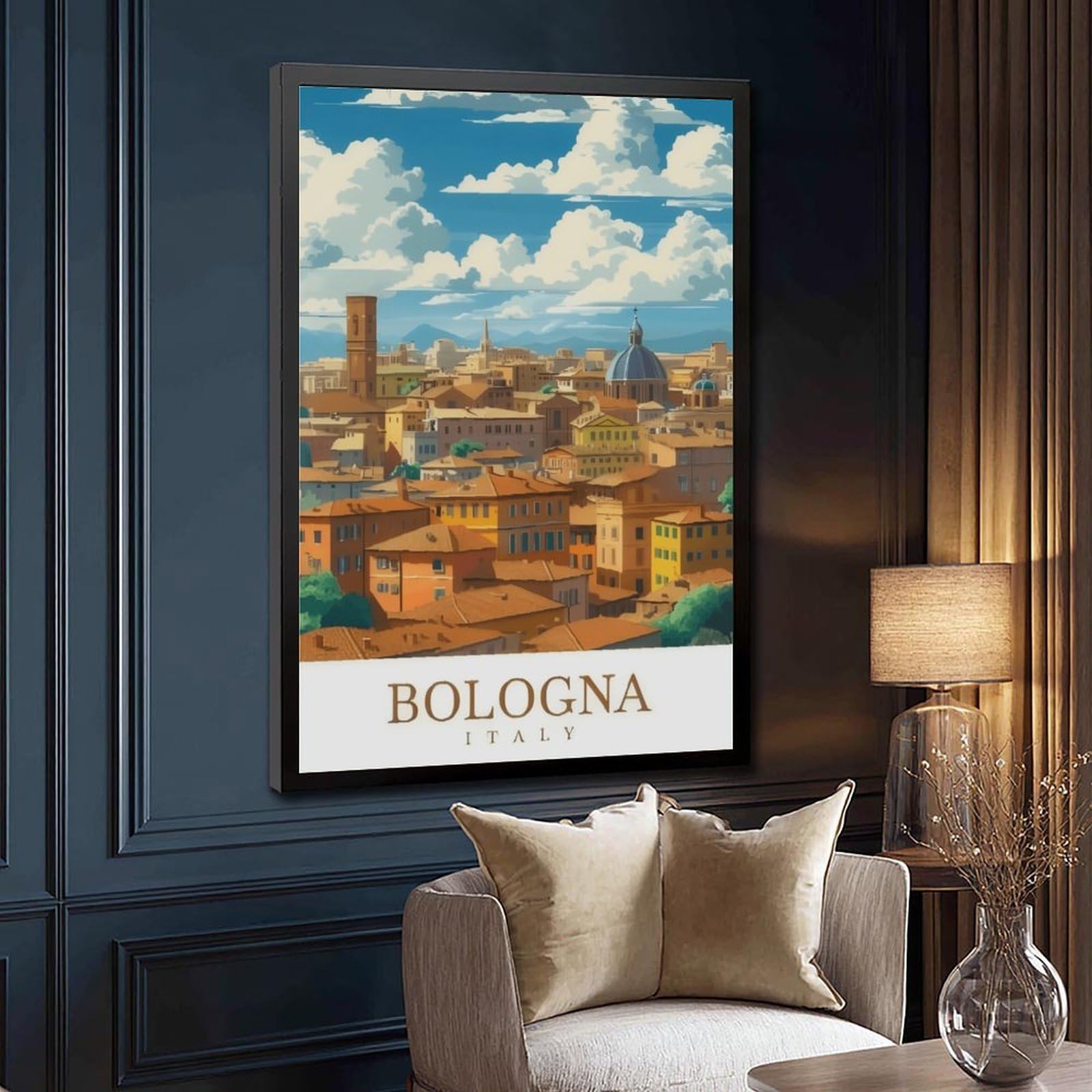 Poster su tela a tema viaggi Bologna, Italia (1), decorazione per camera da letto, ufficio, stanza, regalo, 40,6 cm di lunghezza x 61 cm di larghezza