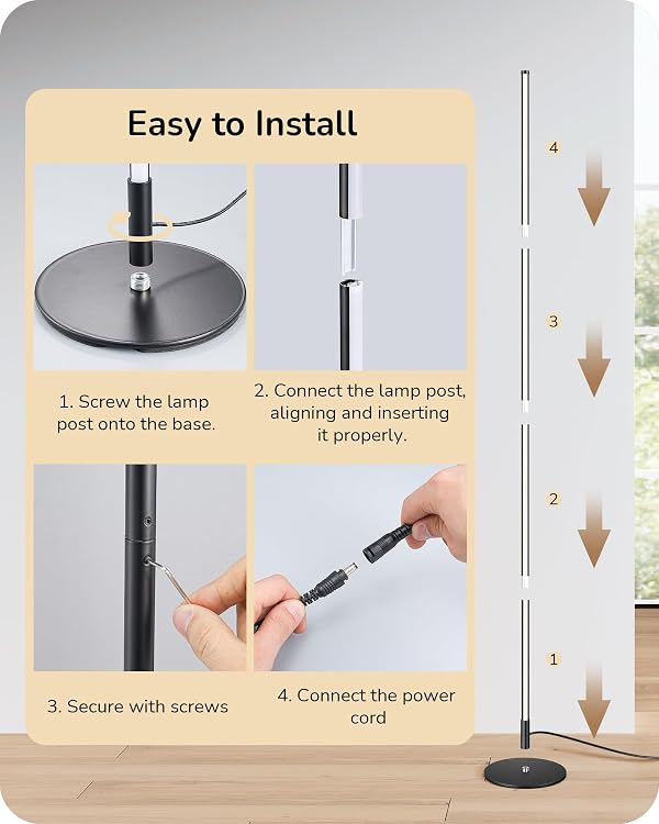 EDISHINE 59.8" Floor Lamp with Remote & 3 Height Settings, Dimmable & 3CCT by EDISHINE - Used condition - Image 6