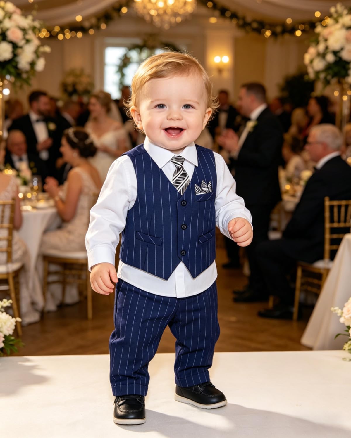 Baby Boy Suits Formal Stripe Gentleman Tuxedo Suit Set Complete Dress Clothes Toddler Wedding Ring Bearer Outfit